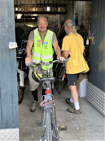 David and I getting the bikes out, Carnforth