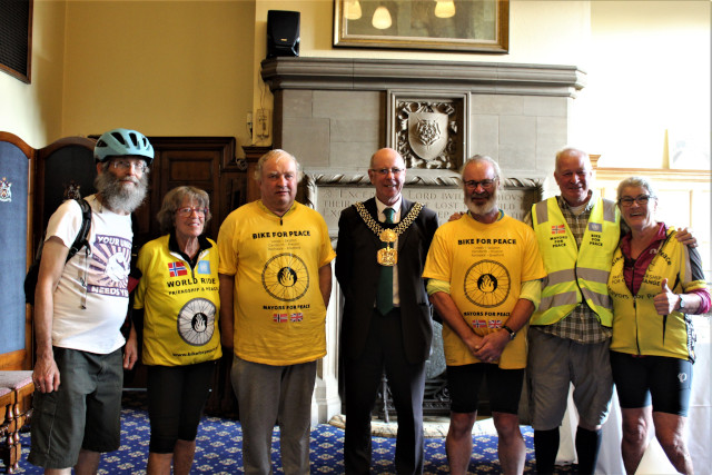 Peace activist, Ase, Tore, Lord Mayor Martin Love, me, David, Tordis at Lord Mayor's reception, Bradford